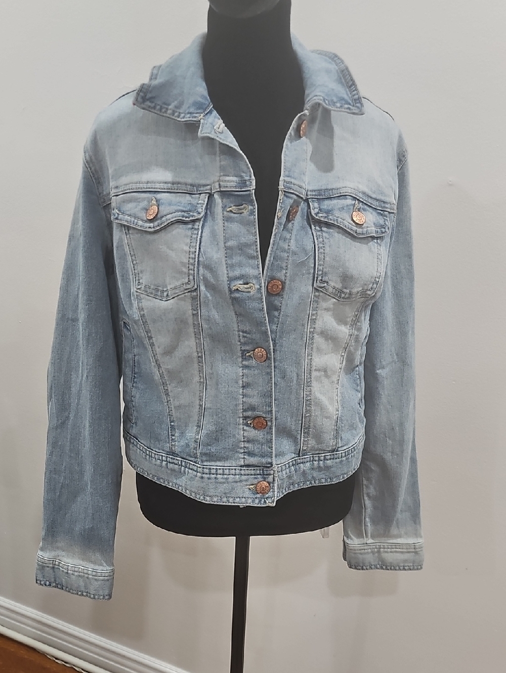 Celebrity Pink Light Blue Denim Jean Jacket